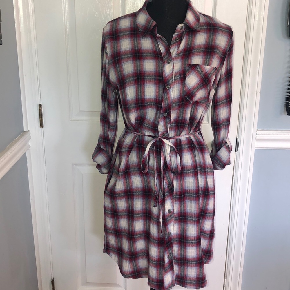 Lightweight, flannel-like dress.